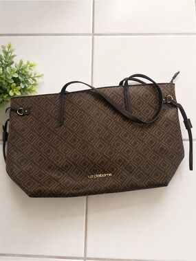 Liz Claiborne Brown Geometric Tote with Gold Logo